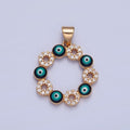 Gold plated Clear Micro Pave CZ & Evil Eye Enamel Protection Eye of Ra Flower Pendant H-068 - DLUXCA
