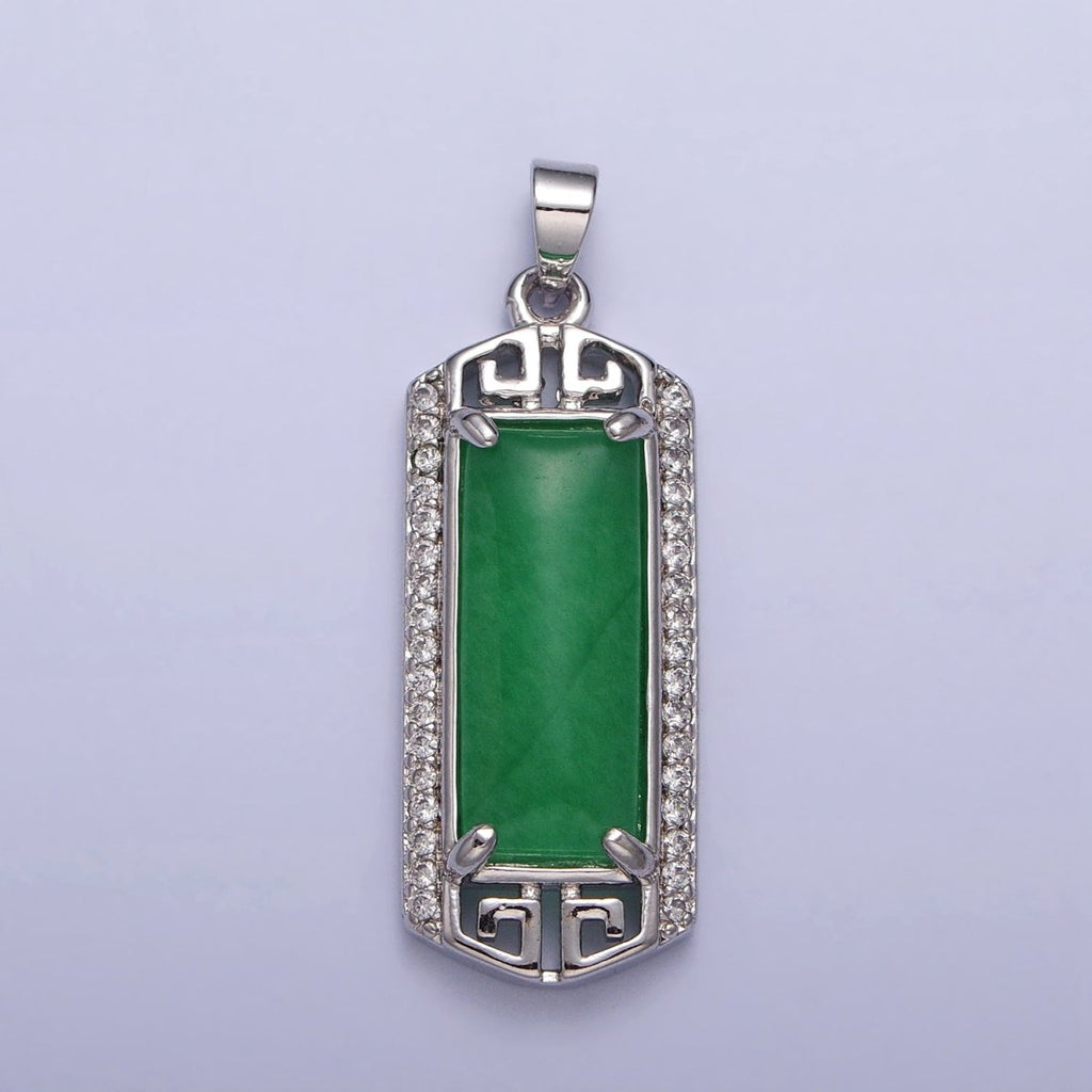 Gold plated Clear Micro Paved CZ Green Jade Bar Pendant in Gold & Silver | AA097 AA098