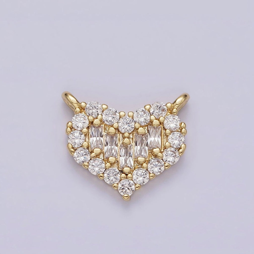 Gold plated Clear Multiple Baguette Micro Paved CZ 14mm Heart Connector G-663 - DLUXCA