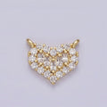 Gold plated Clear Multiple Baguette Micro Paved CZ 14mm Heart Connector G-663 - DLUXCA