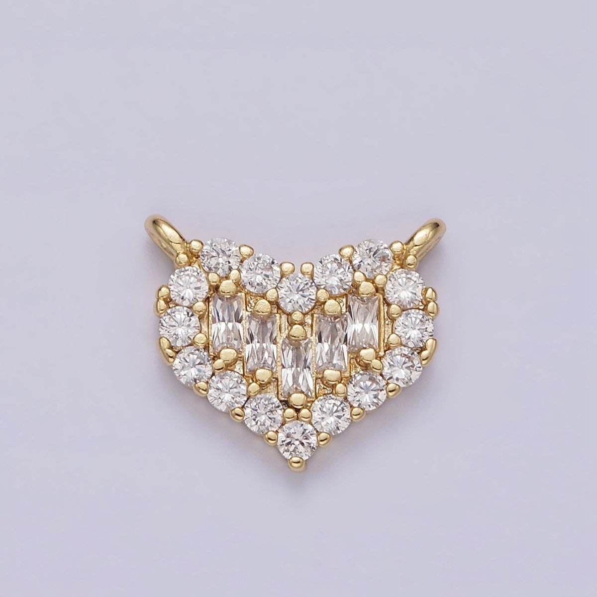 Gold plated Clear Multiple Baguette Micro Paved CZ 14mm Heart Connector G-663 - DLUXCA