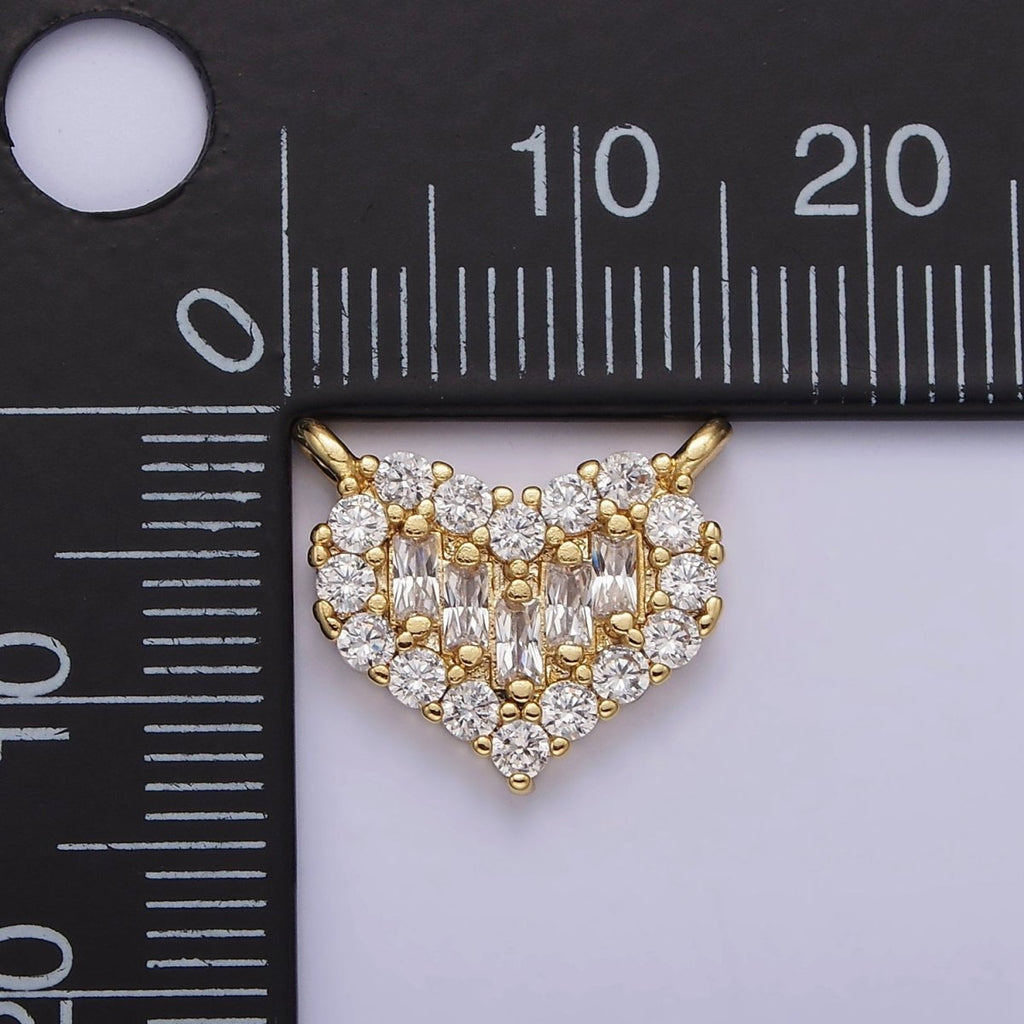 Gold plated Clear Multiple Baguette Micro Paved CZ 14mm Heart Connector G-663 - DLUXCA