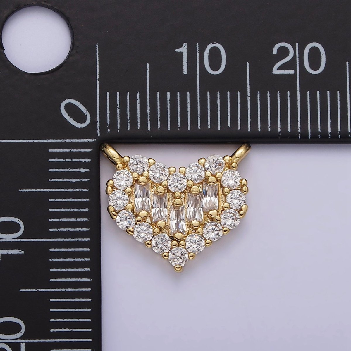 Gold plated Clear Multiple Baguette Micro Paved CZ 14mm Heart Connector G-663 - DLUXCA