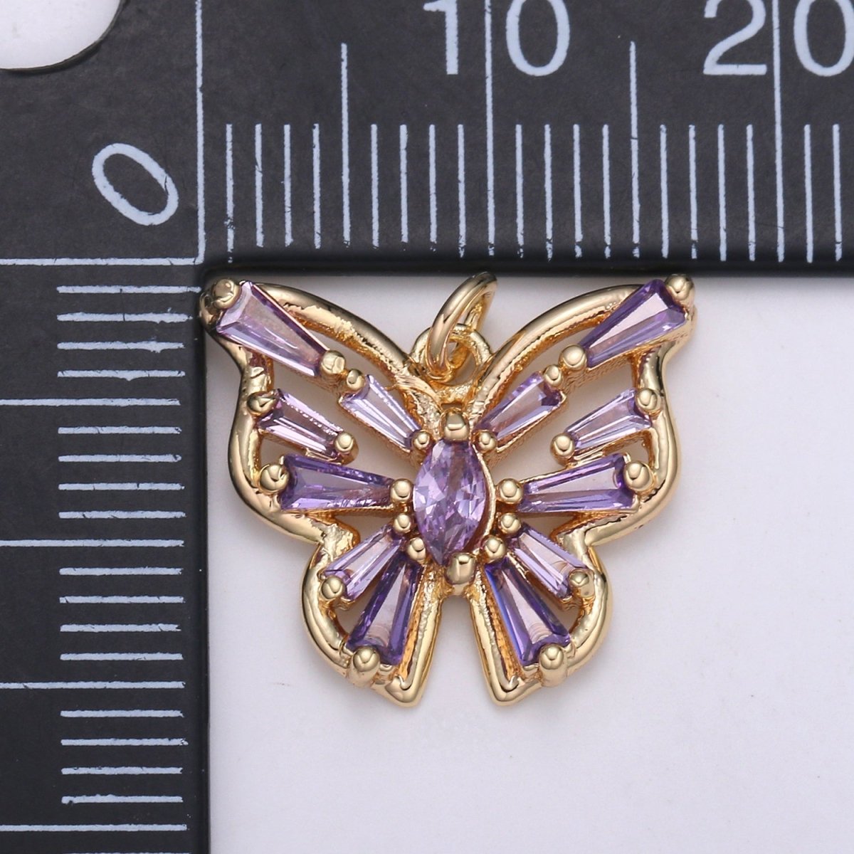 Gold plated Clear, Pink, Purple Baguette Butterfly Wings Mini Charm E-100 - E-102 - DLUXCA