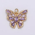 Gold plated Clear, Pink, Purple Baguette Butterfly Wings Mini Charm E-100 - E-102 - DLUXCA