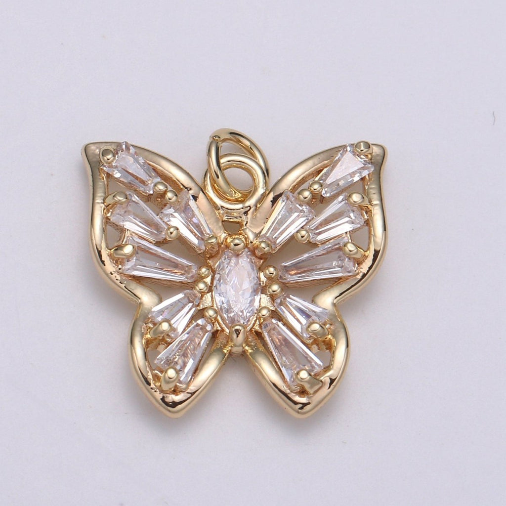 Gold plated Clear, Pink, Purple Baguette Butterfly Wings Mini Charm E-100 - E-102 - DLUXCA