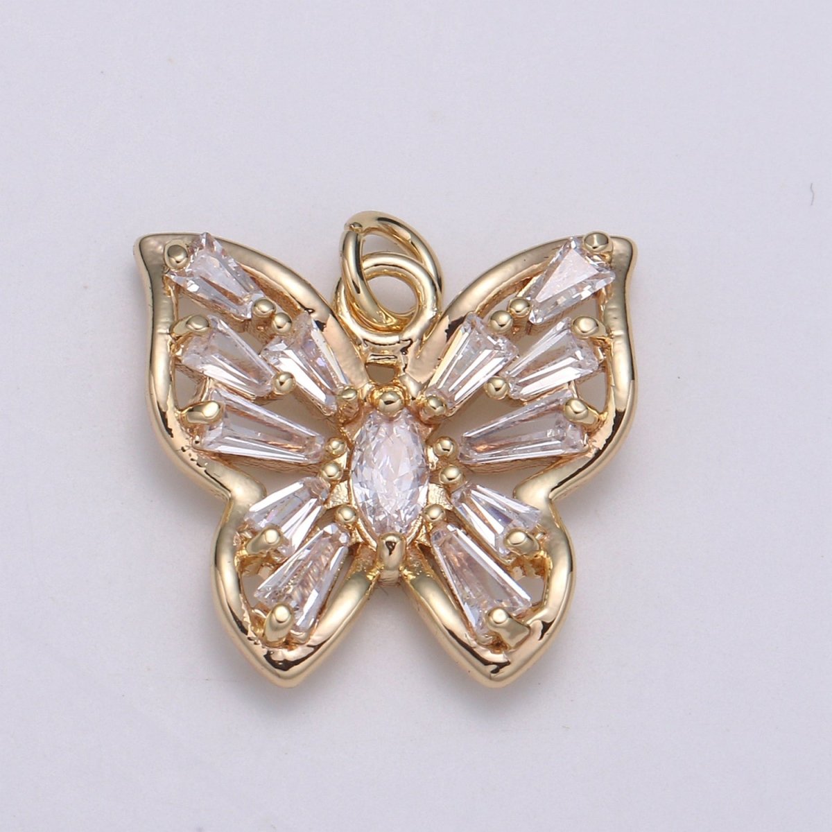 Gold plated Clear, Pink, Purple Baguette Butterfly Wings Mini Charm E-100 - E-102 - DLUXCA