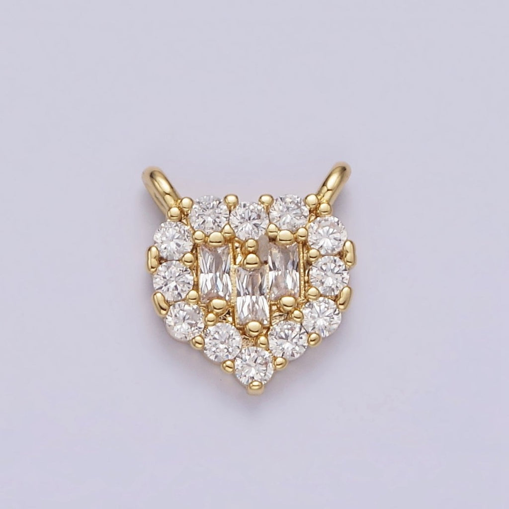 Gold plated Clear Triple Baguette Micro Paved CZ 10mm Heart Connector G-664 - DLUXCA