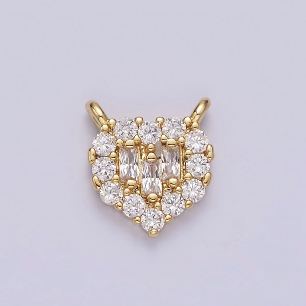Gold plated Clear Triple Baguette Micro Paved CZ 10mm Heart Connector G-664 - DLUXCA