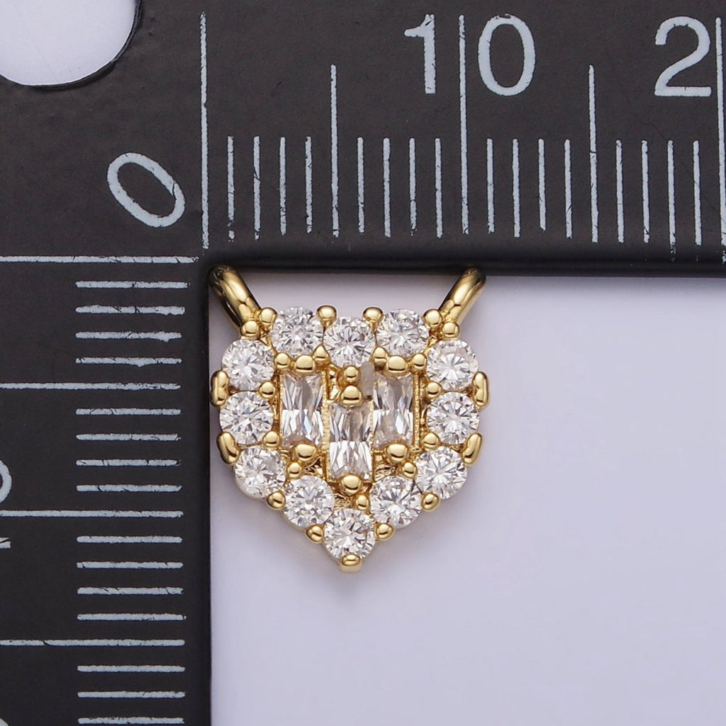 Gold plated Clear Triple Baguette Micro Paved CZ 10mm Heart Connector G-664 - DLUXCA