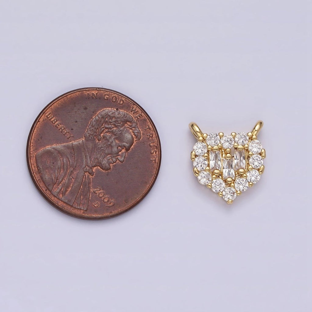 Gold plated Clear Triple Baguette Micro Paved CZ 10mm Heart Connector G-664 - DLUXCA