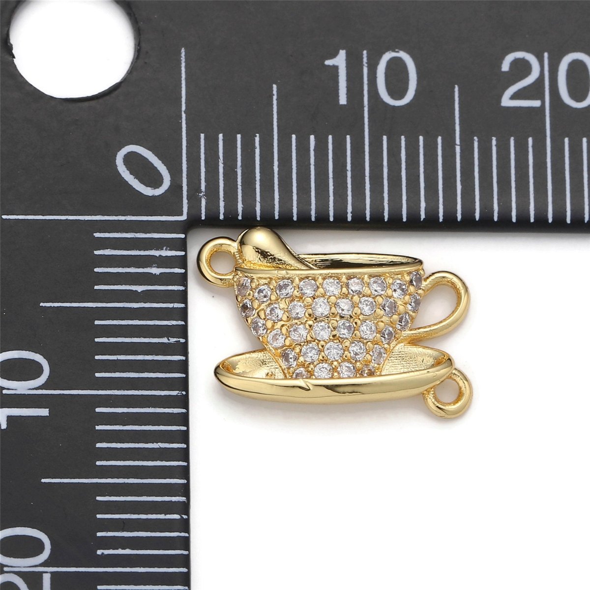 Gold plated Coffee Tea Cup Micro Pave Connector Charm, Cubic Zirconia Pendant Charm, For DIY Jewelry, Gold Silver Color Option F-367 F-368
