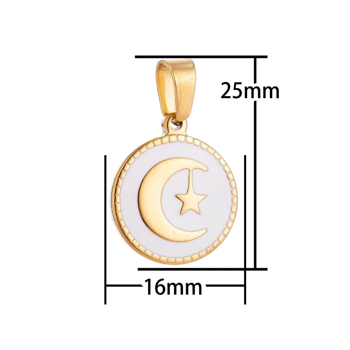 Gold plated Crescent Sailor Moon and Star in Circle Medallion Necklace Pendant Bracelet Beads Earring Charm Bails for Jewelry Making J-373 - DLUXCA