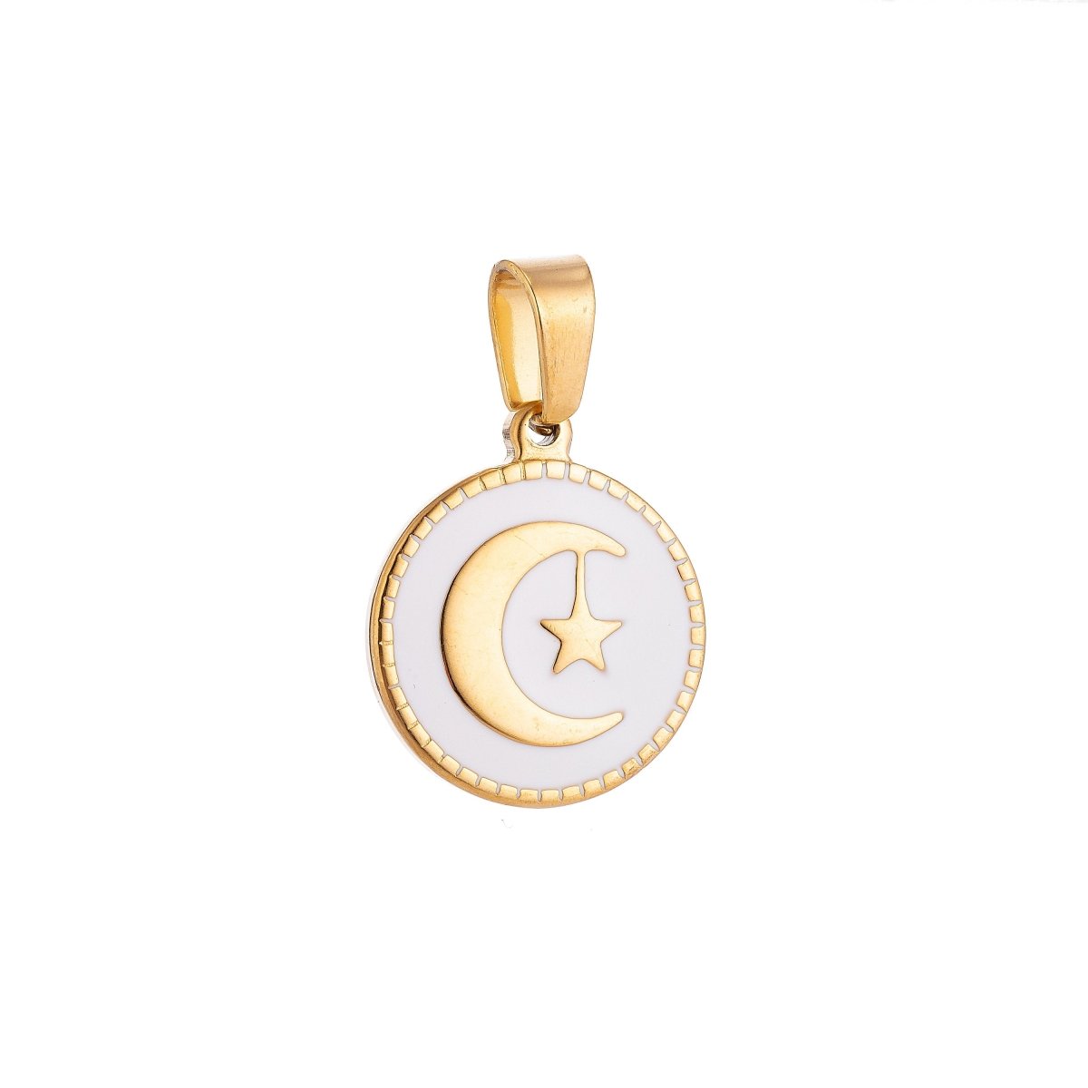 Gold plated Crescent Sailor Moon and Star in Circle Medallion Necklace Pendant Bracelet Beads Earring Charm Bails for Jewelry Making J-373 - DLUXCA
