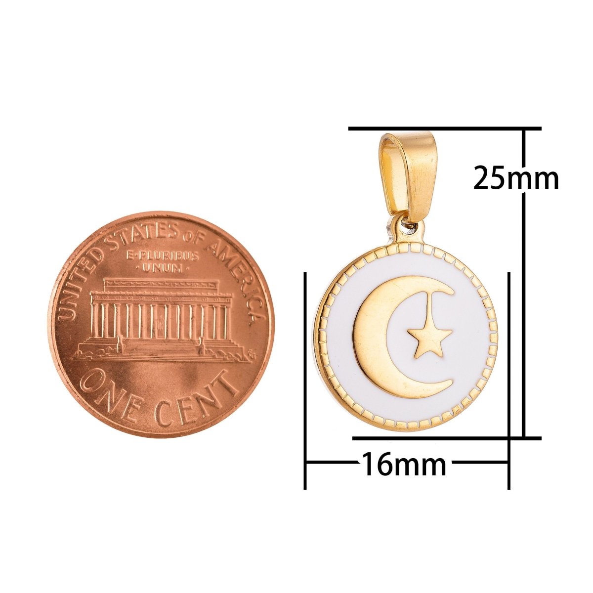 Gold plated Crescent Sailor Moon and Star in Circle Medallion Necklace Pendant Bracelet Beads Earring Charm Bails for Jewelry Making J-373 - DLUXCA
