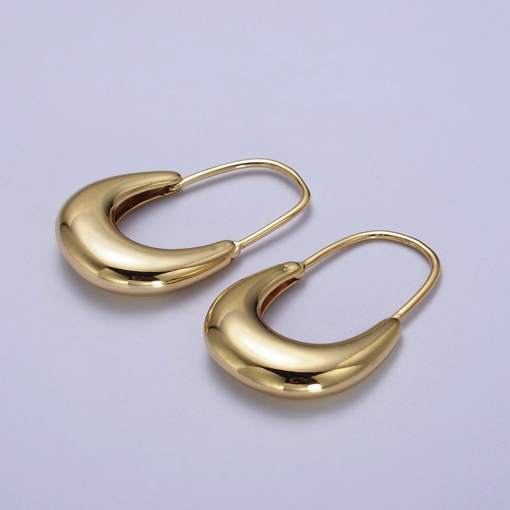 Gold plated Crescent U Hoop Chubby Dome Hook Earrings in Gold & Silver | Y-258 Y-269 - DLUXCA