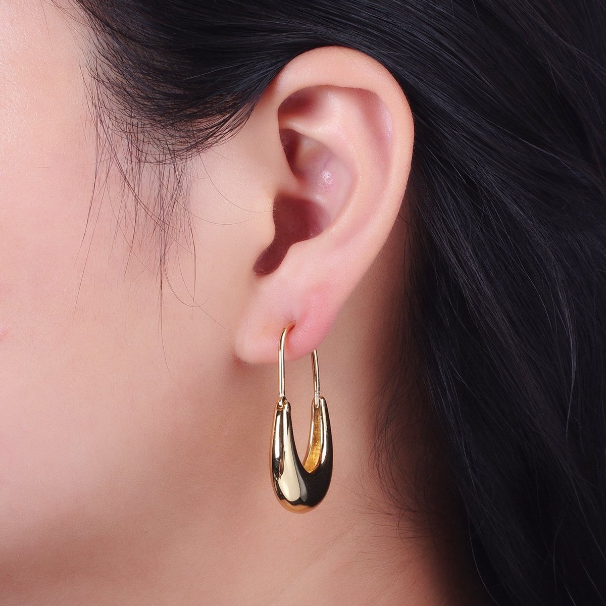 Gold plated Crescent U Hoop Chubby Dome Hook Earrings in Gold & Silver | Y-258 Y-269 - DLUXCA