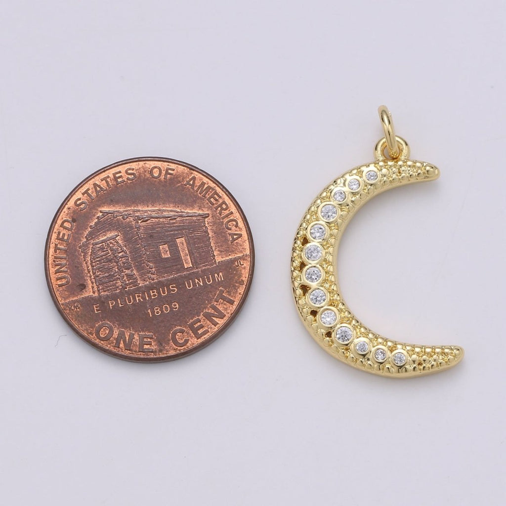 Gold plated Crystal Moon Charm D-870 - DLUXCA