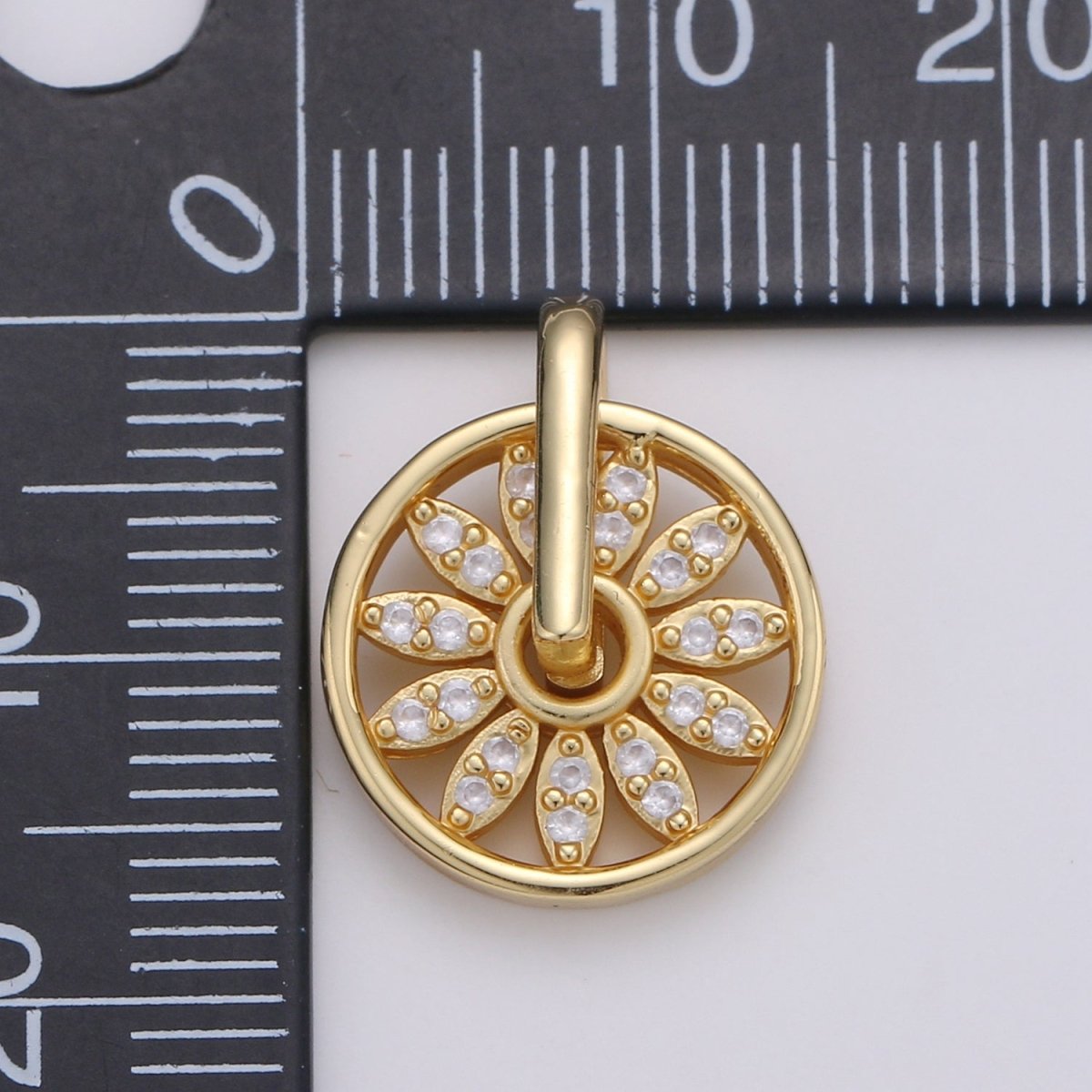 Gold plated Crystal Wheels Cz Charm Round D-899 - DLUXCA