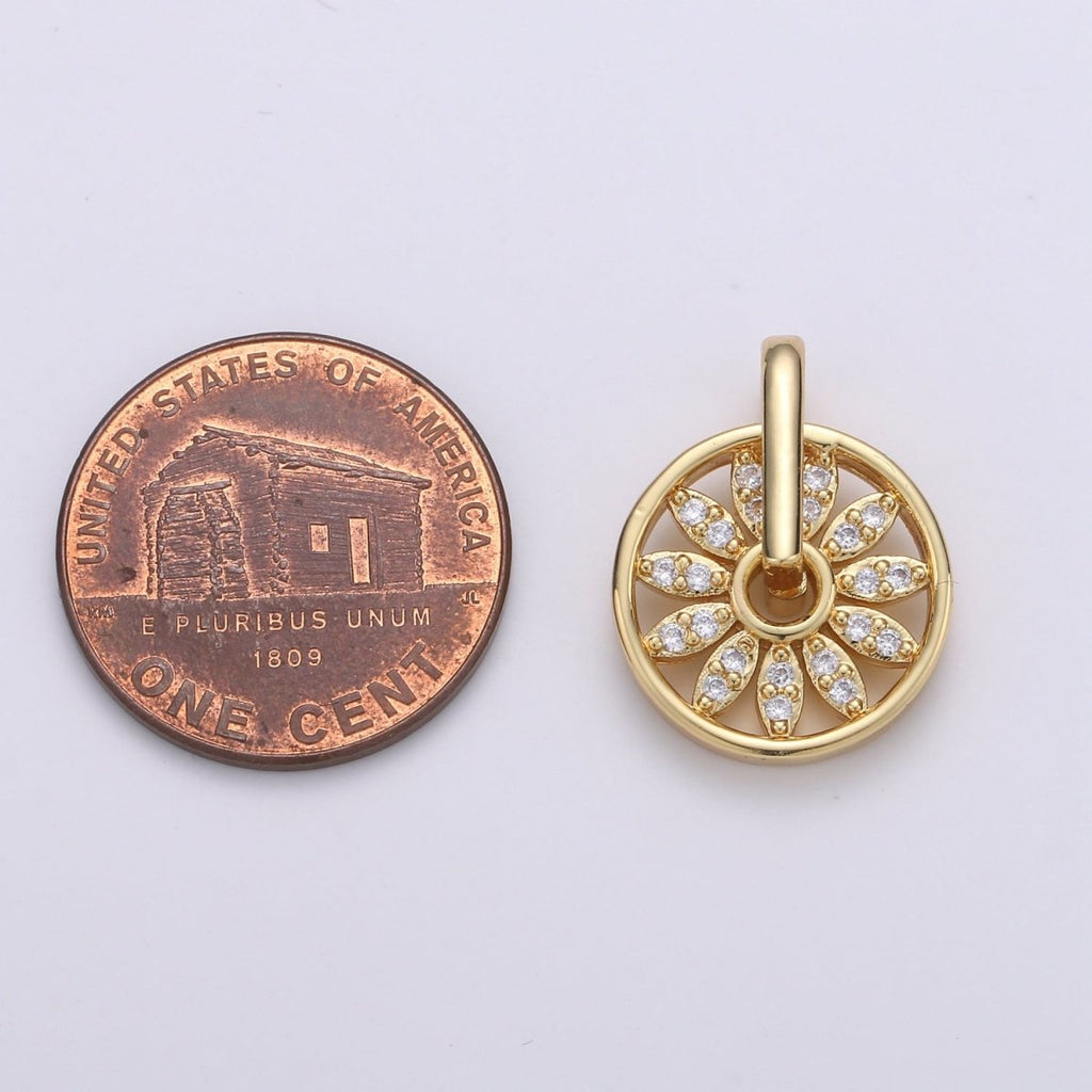 Gold plated Crystal Wheels Cz Charm Round D-899 - DLUXCA