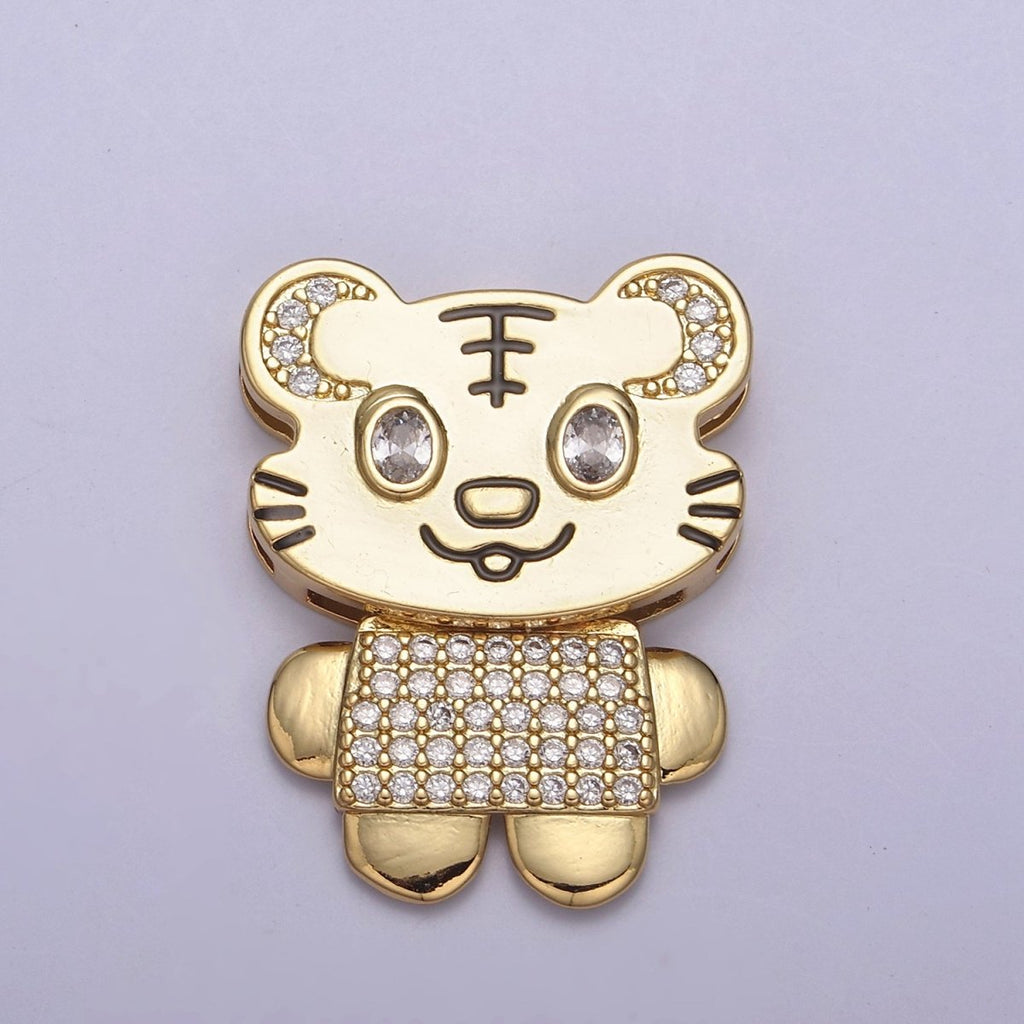 Gold plated CZ Cartoon Animal Tiger Charm for Kids Jewelry Making H-860 - DLUXCA