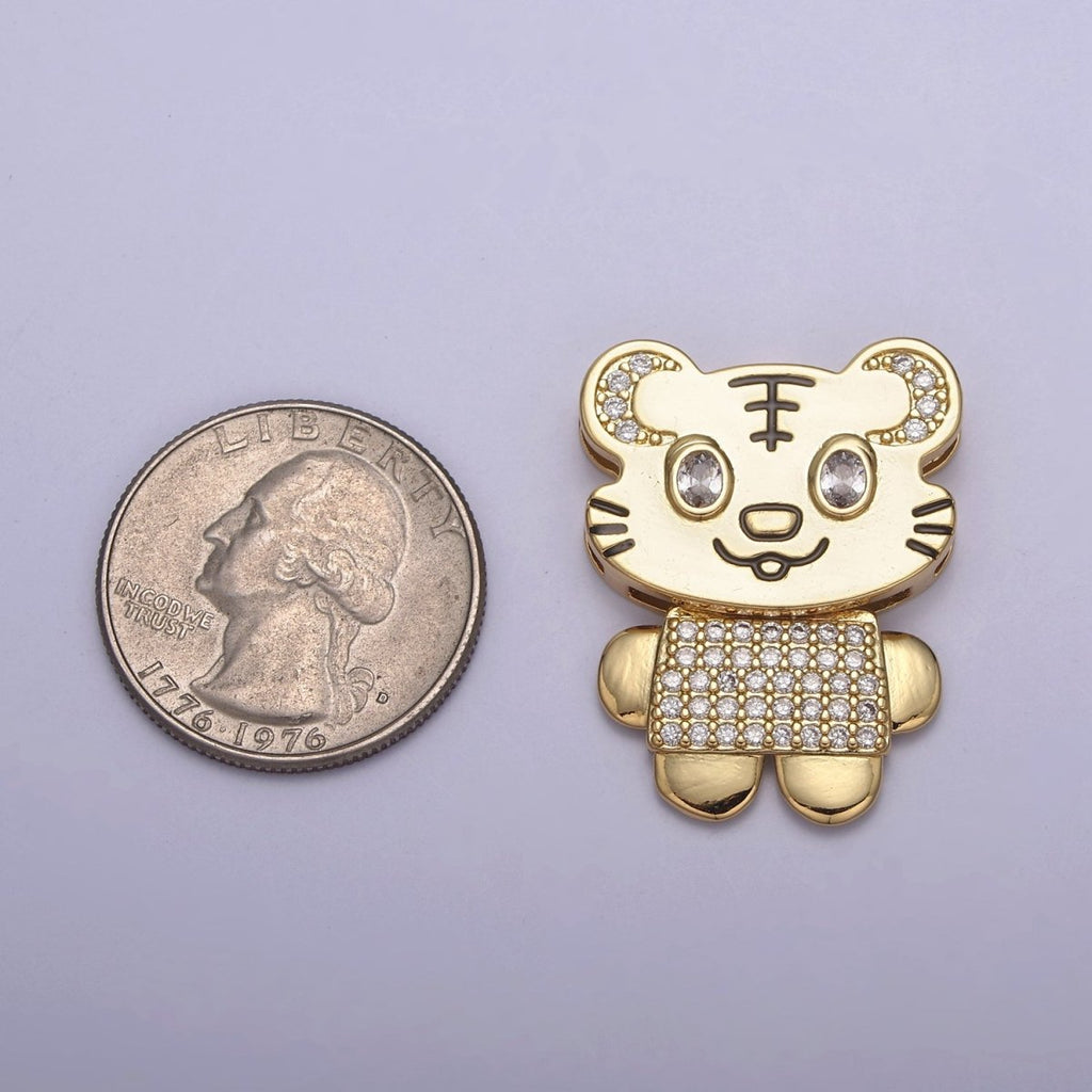Gold plated CZ Cartoon Animal Tiger Charm for Kids Jewelry Making H-860 - DLUXCA