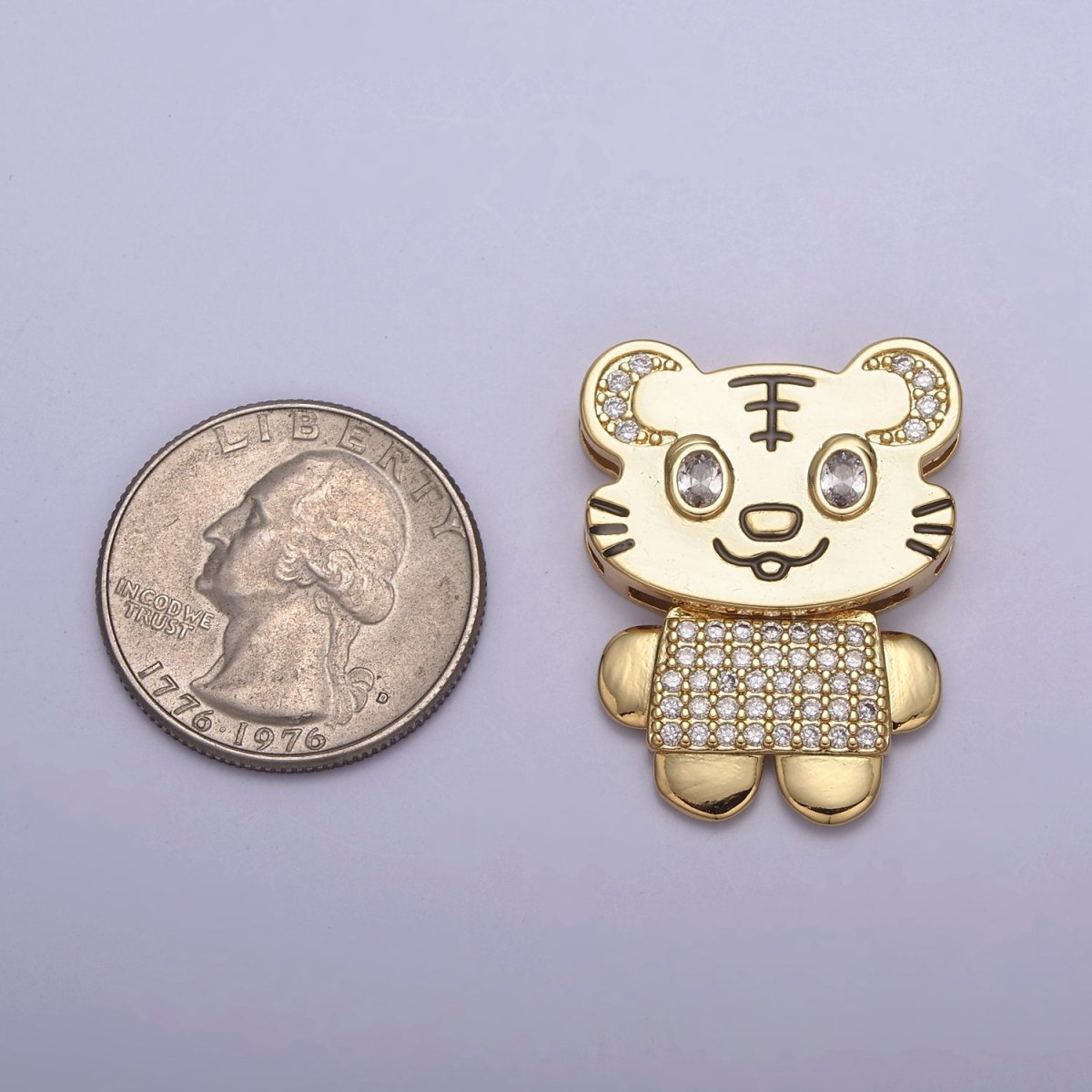 Gold plated CZ Cartoon Animal Tiger Charm for Kids Jewelry Making H-860 - DLUXCA