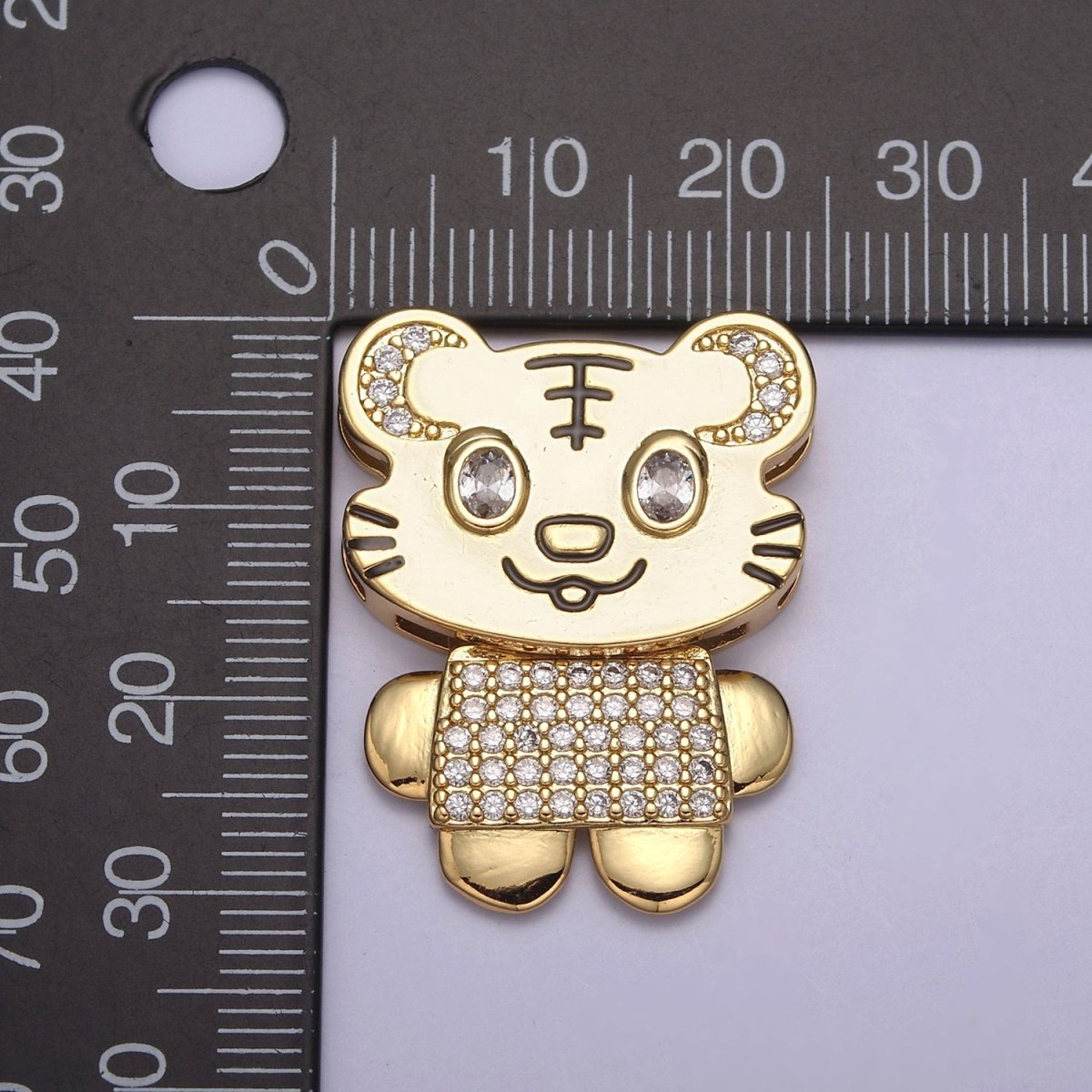 Gold plated CZ Cartoon Animal Tiger Charm for Kids Jewelry Making H-860 - DLUXCA