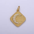 Gold plated CZ Micro Pave Crescent Moon Medallion Pendant, 24K Gold plated Rhombus Charm, Necklace Bracelet PendantC-436 - DLUXCA