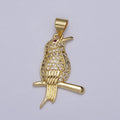 Gold-plated CZ Micro Paved Fuchsia-Eyed Bird Perched on Branch Pendant in Gold & Silver | AA004 AA005