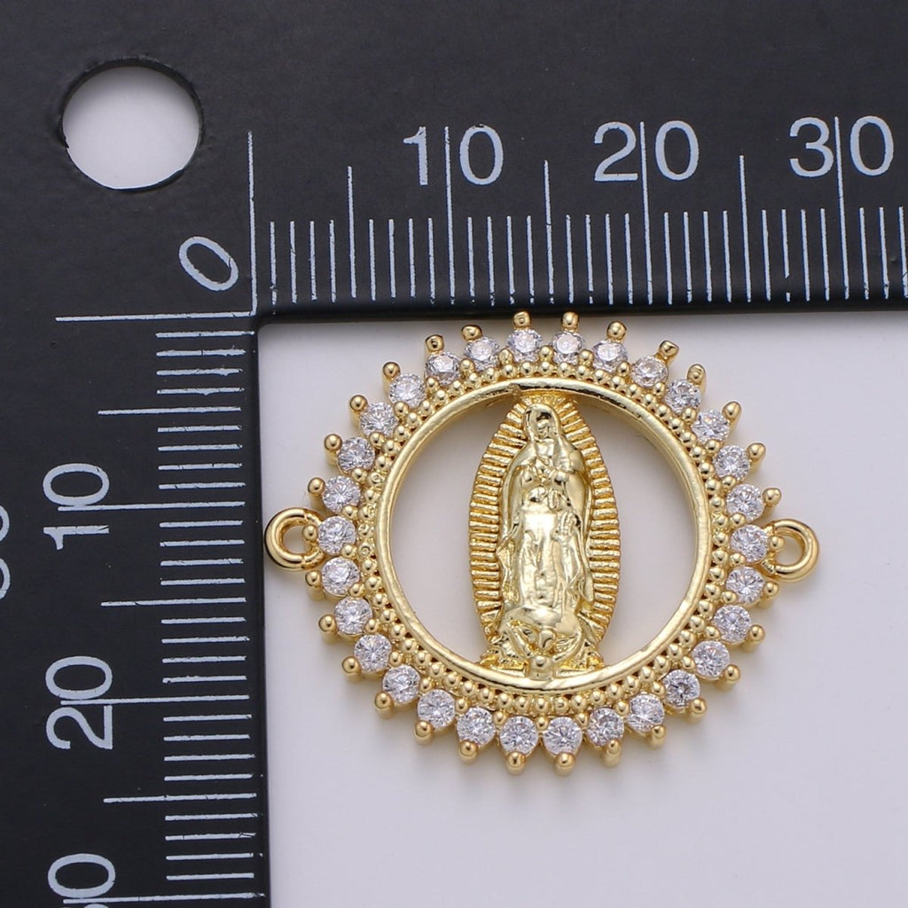 Gold plated Dainty Star Holy Virgin Mary Micro Pave Clear CZ Cubic Zirconia Bracelet Charm for Necklace Earrings Supply F-578 - DLUXCA