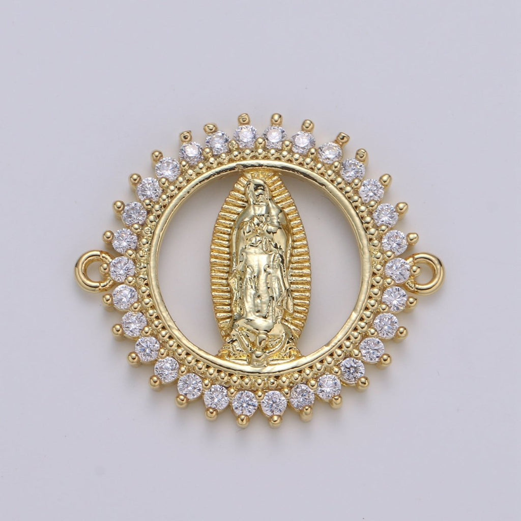 Gold plated Dainty Star Holy Virgin Mary Micro Pave Clear CZ Cubic Zirconia Bracelet Charm for Necklace Earrings Supply F-578 - DLUXCA