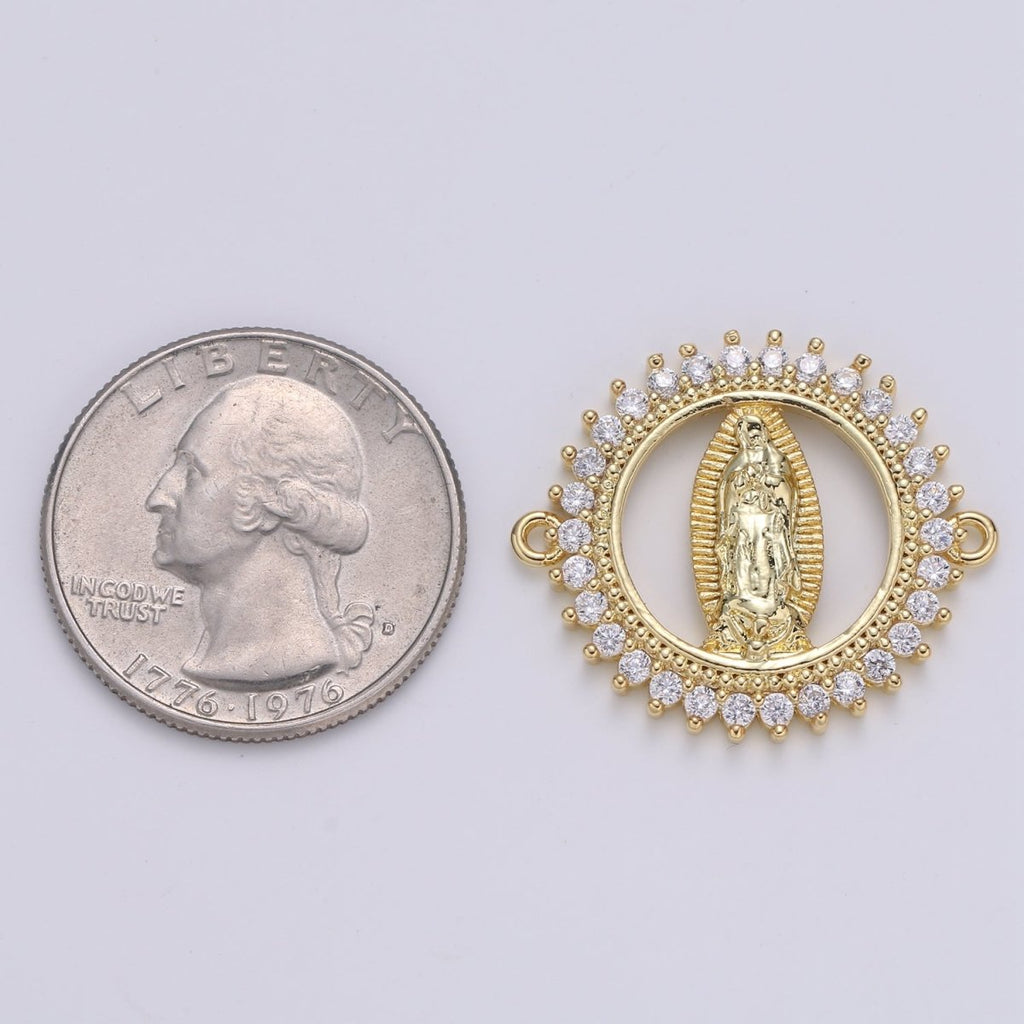 Gold plated Dainty Star Holy Virgin Mary Micro Pave Clear CZ Cubic Zirconia Bracelet Charm for Necklace Earrings Supply F-578 - DLUXCA