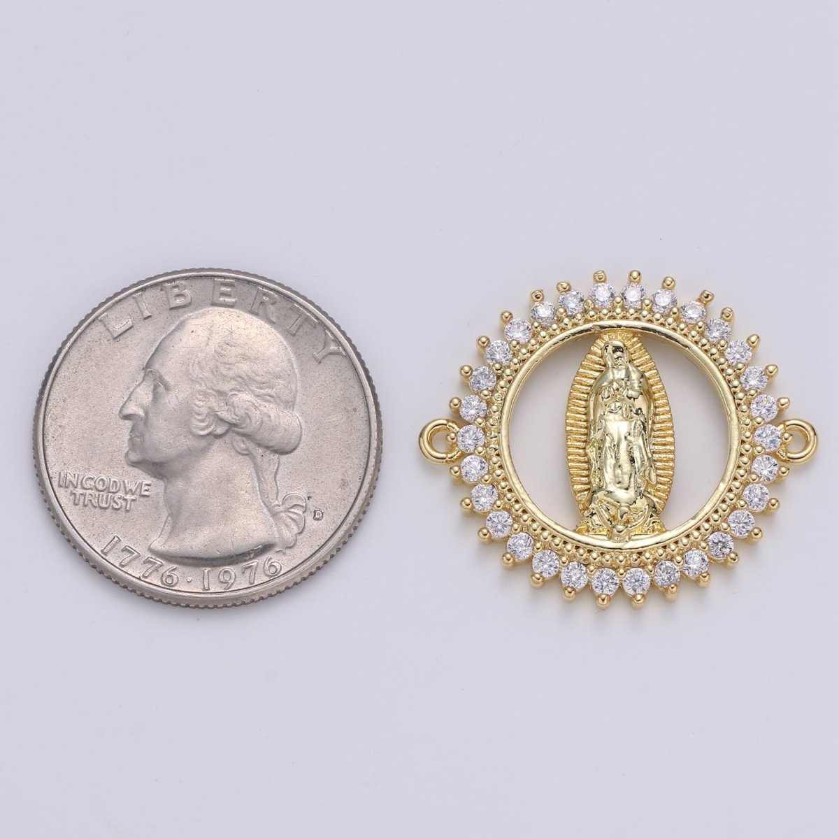 Gold plated Dainty Star Holy Virgin Mary Micro Pave Clear CZ Cubic Zirconia Bracelet Charm for Necklace Earrings Supply F-578 - DLUXCA