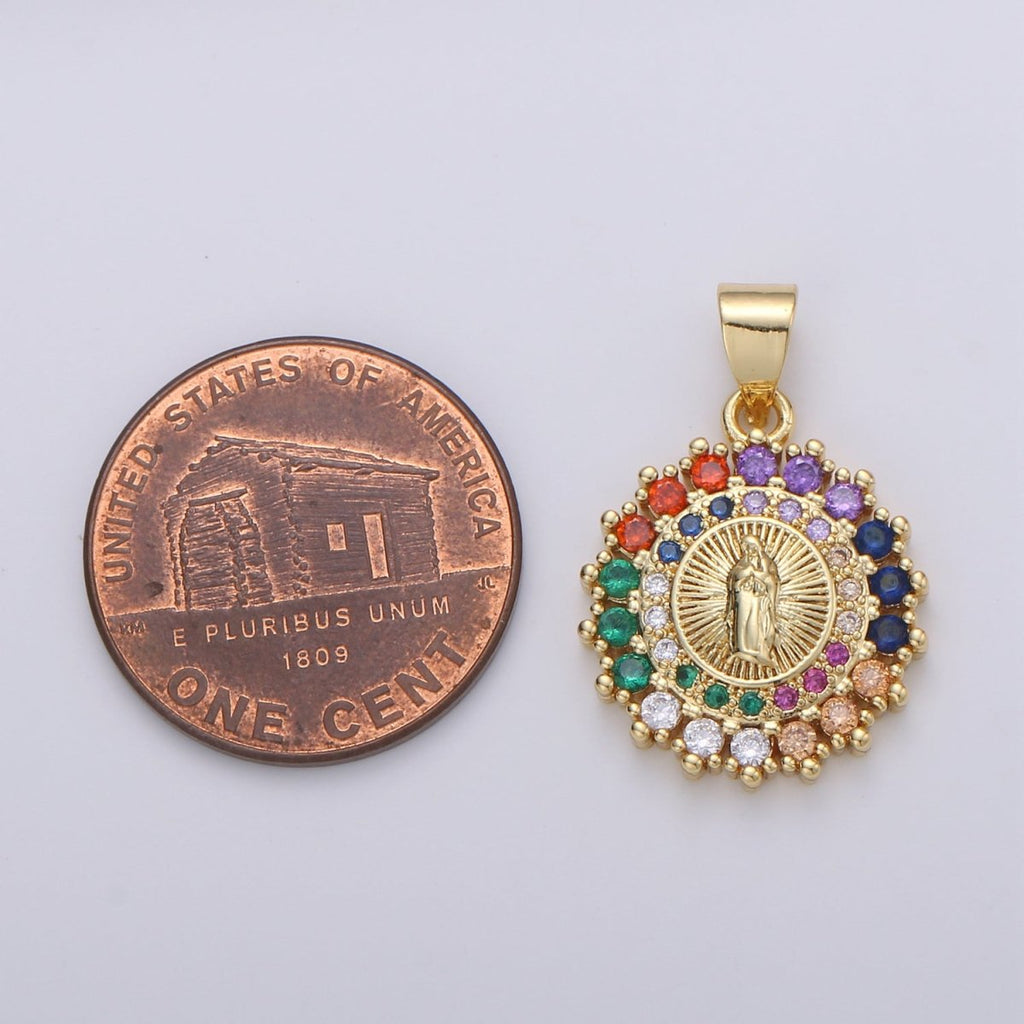Gold plated Dainty Virgin Mary Holy Mother Micro Pave CZ Cubic Zirconia Bracelet Necklace Pendant Supply for Jewelry Making J-013 - DLUXCA