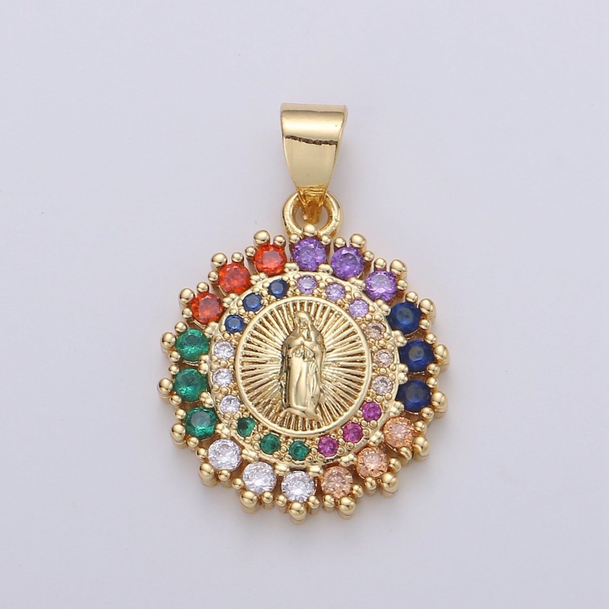 Gold plated Dainty Virgin Mary Holy Mother Micro Pave CZ Cubic Zirconia Bracelet Necklace Pendant Supply for Jewelry Making J-013 - DLUXCA
