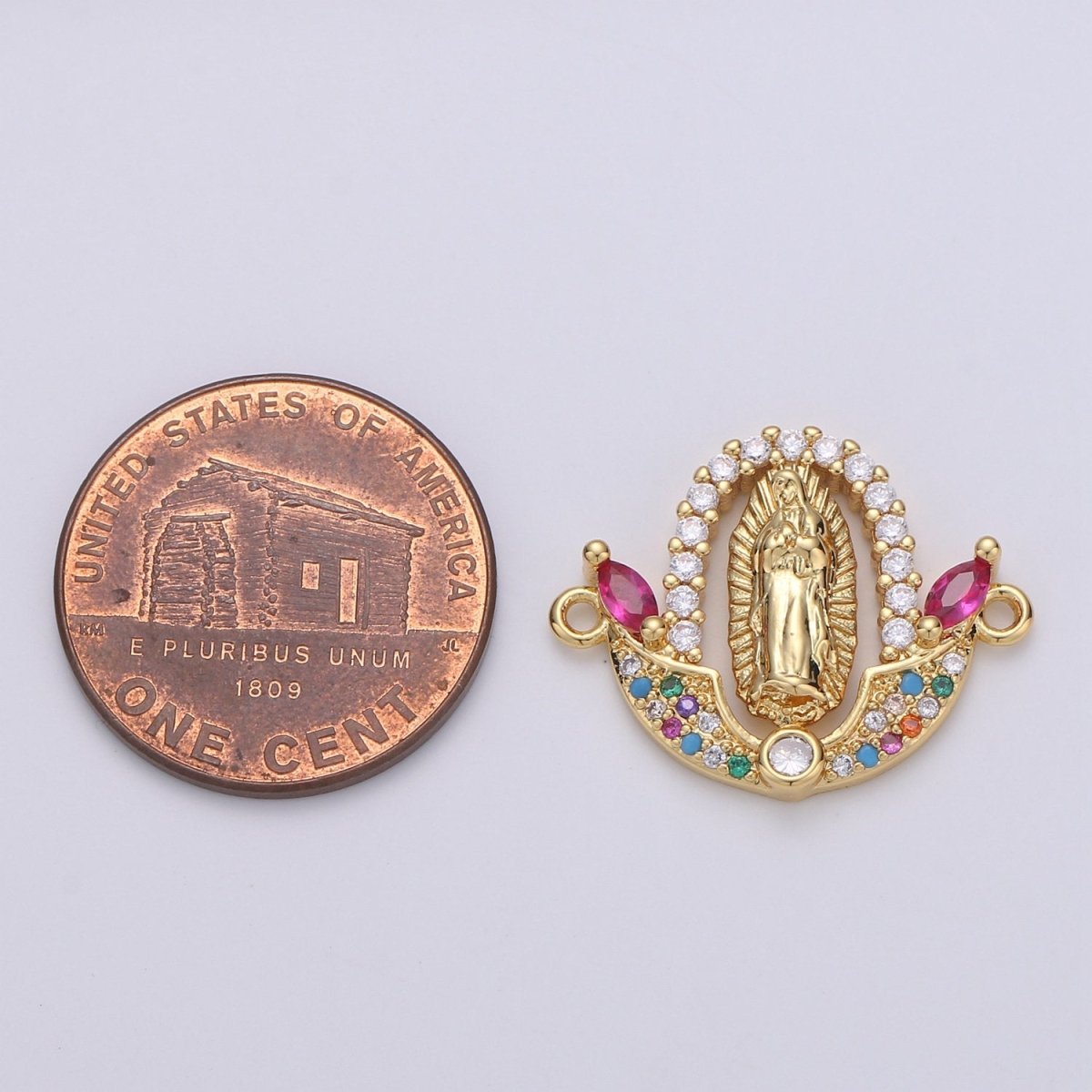 Gold plated Divine Virgin Mother Immaculate Mary Micro Pave Turquoise CZ Cubic Zirconia Flower Bracelet Charm for Necklace Earrings Supply F-452 - DLUXCA