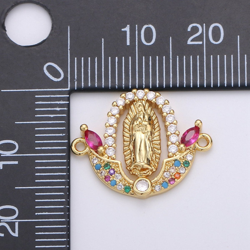 Gold plated Divine Virgin Mother Immaculate Mary Micro Pave Turquoise CZ Cubic Zirconia Flower Bracelet Charm for Necklace Earrings Supply F-452 - DLUXCA