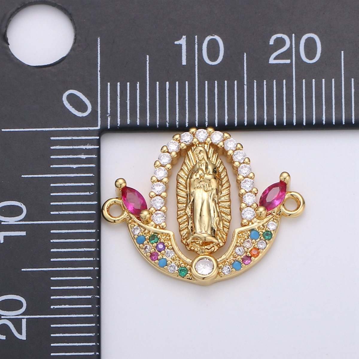 Gold plated Divine Virgin Mother Immaculate Mary Micro Pave Turquoise CZ Cubic Zirconia Flower Bracelet Charm for Necklace Earrings Supply F-452 - DLUXCA