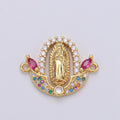 Gold plated Divine Virgin Mother Immaculate Mary Micro Pave Turquoise CZ Cubic Zirconia Flower Bracelet Charm for Necklace Earrings Supply F-452 - DLUXCA