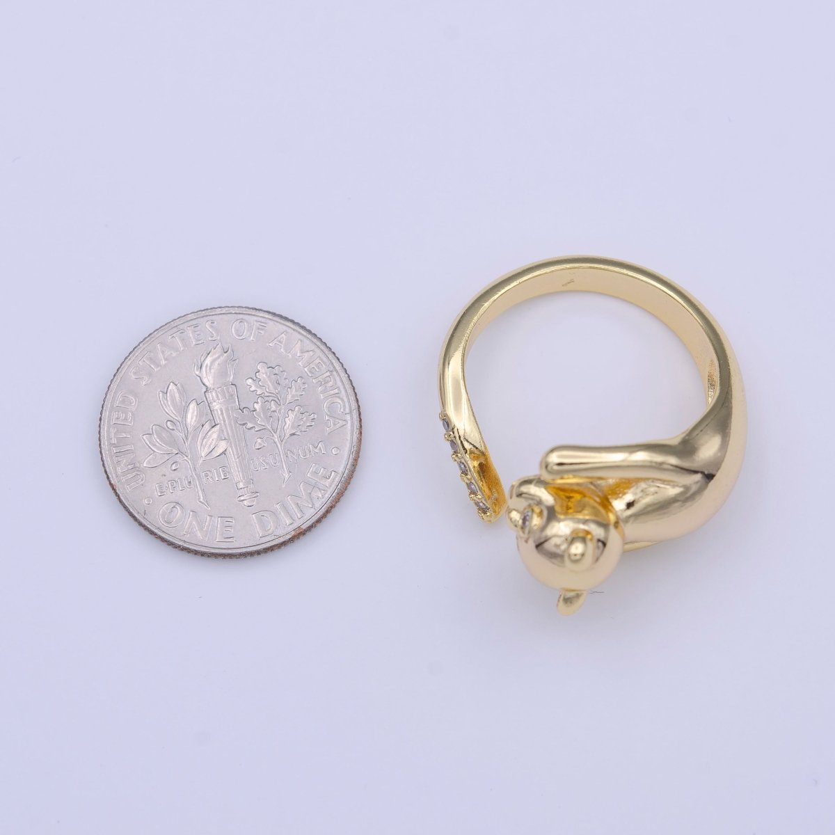 Gold plated Dog Pug Chasing Tail Micro Paved CZ Adjustable Ring | Y-418 - DLUXCA