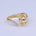 Gold plated Dog Pug Chasing Tail Micro Paved CZ Adjustable Ring | Y-418 - DLUXCA