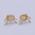 Gold plated Double Band Micro Paved Geometric Heart Stud Earrings | Y-148 - DLUXCA