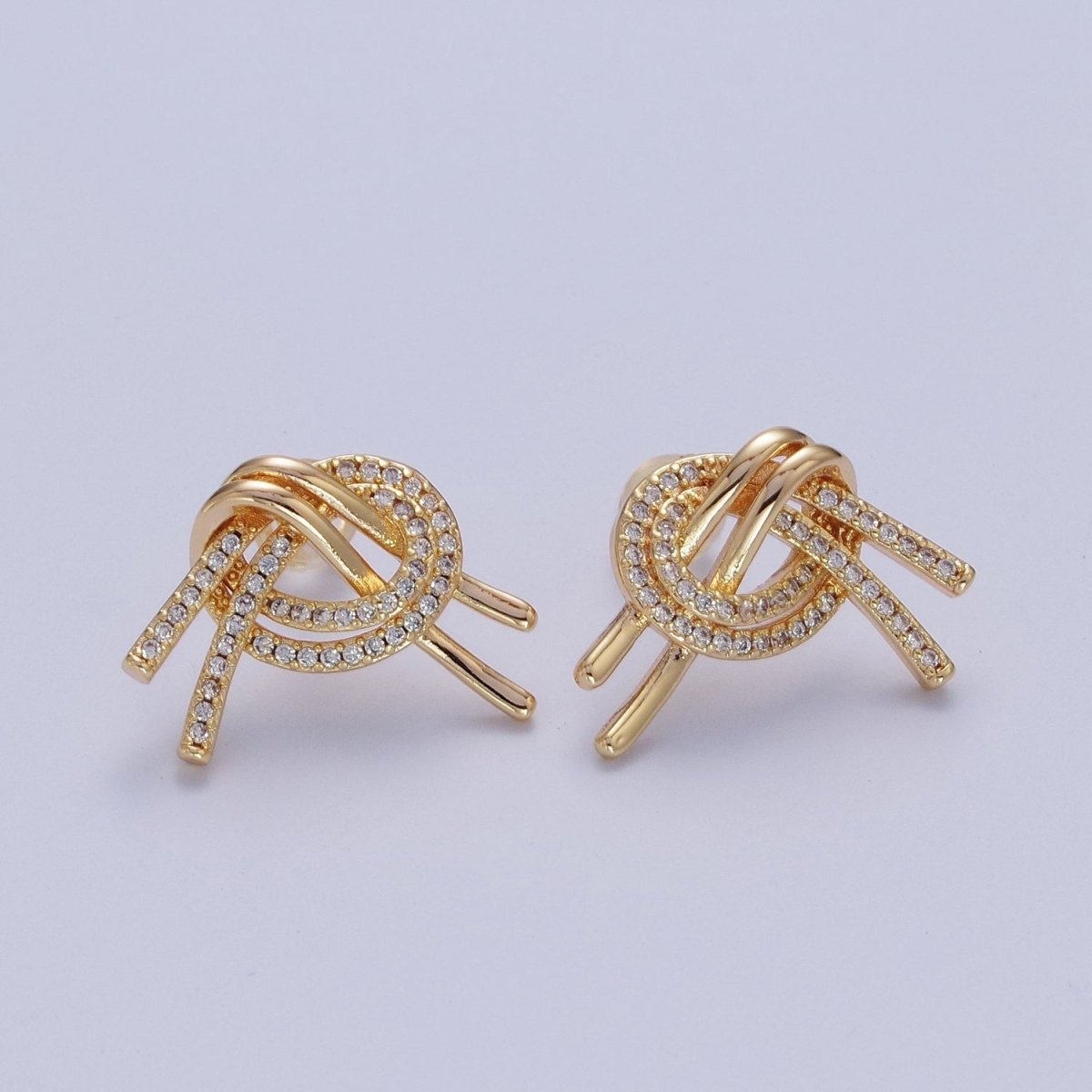 Gold plated Double Band Micro Paved Geometric Heart Stud Earrings | Y-148 - DLUXCA