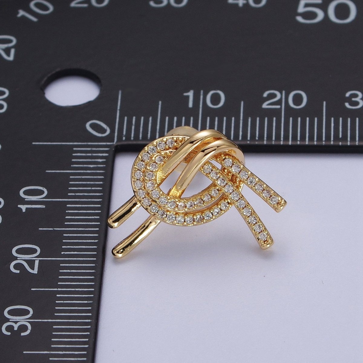 Gold plated Double Band Micro Paved Geometric Heart Stud Earrings | Y-148 - DLUXCA