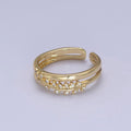 Gold plated Double Olive Branch Vine with Crystal Zirconia CZ Band Adjustable Ring in 24K Gold & Silver | U-386 U-387