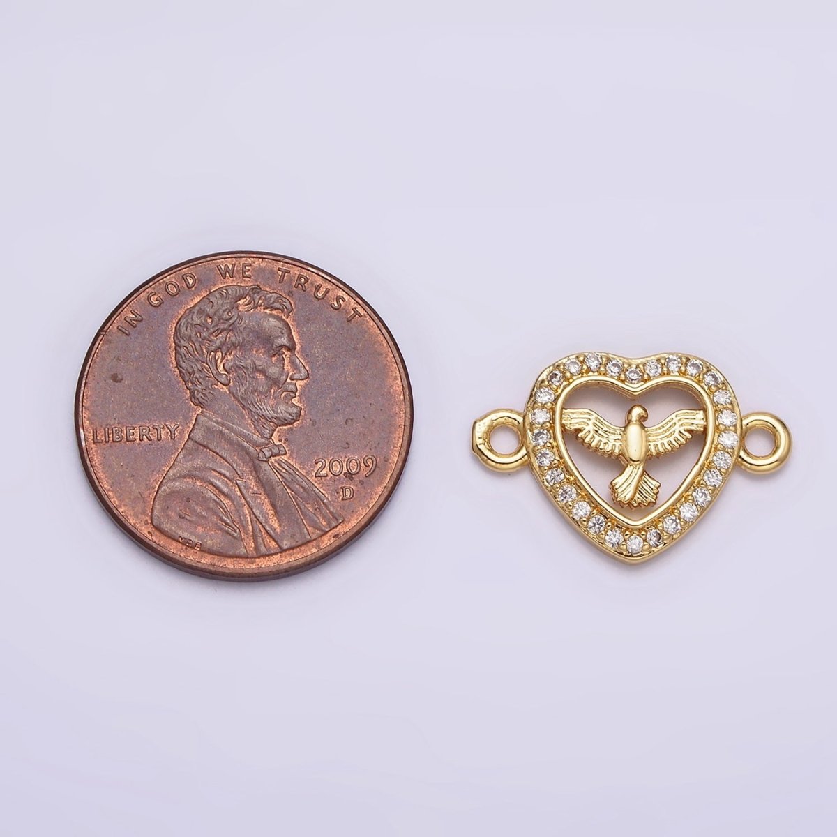 Gold plated Dove Bird Open Micro Paved CZ Heart Connector G-651 - DLUXCA