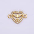 Gold plated Dove Bird Open Micro Paved CZ Heart Connector G-651 - DLUXCA