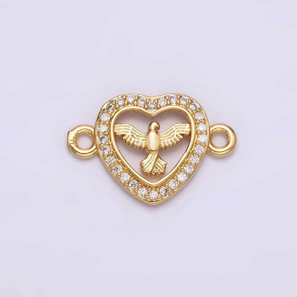 Gold plated Dove Bird Open Micro Paved CZ Heart Connector G-651 - DLUXCA