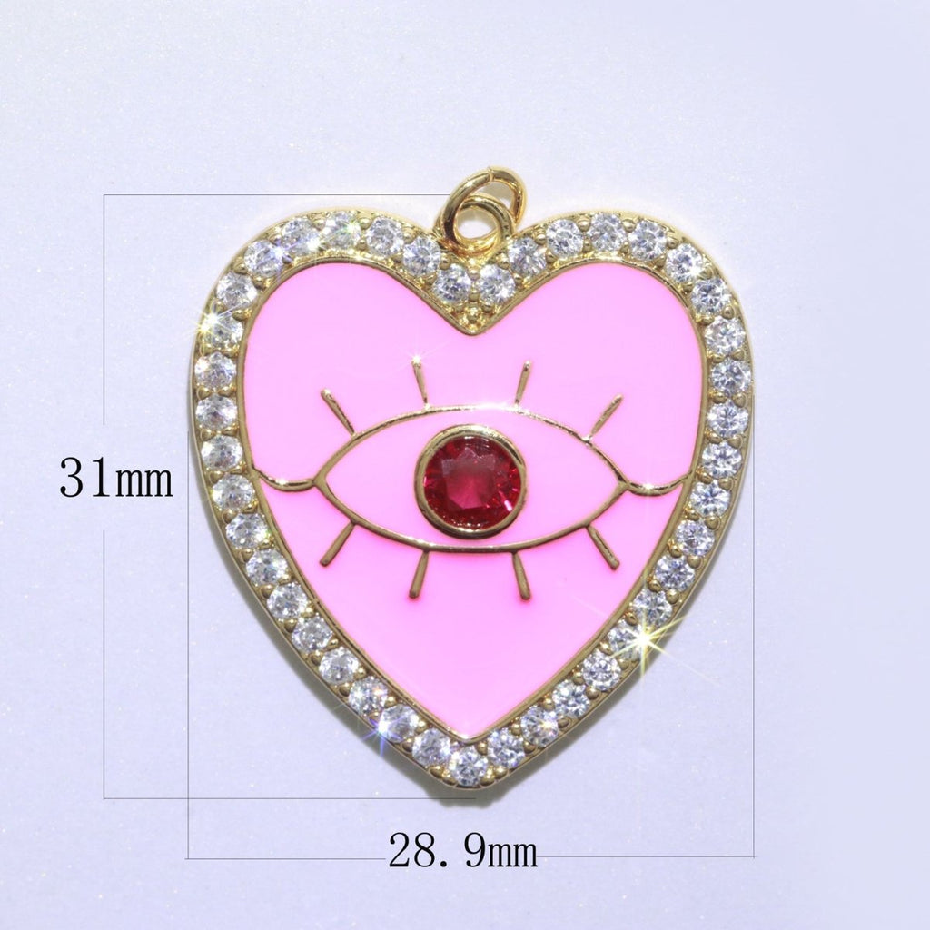 Gold plated Enamel Colorful Evil Eye Heart Shape Pendant Charm E-907 E-908 E-909